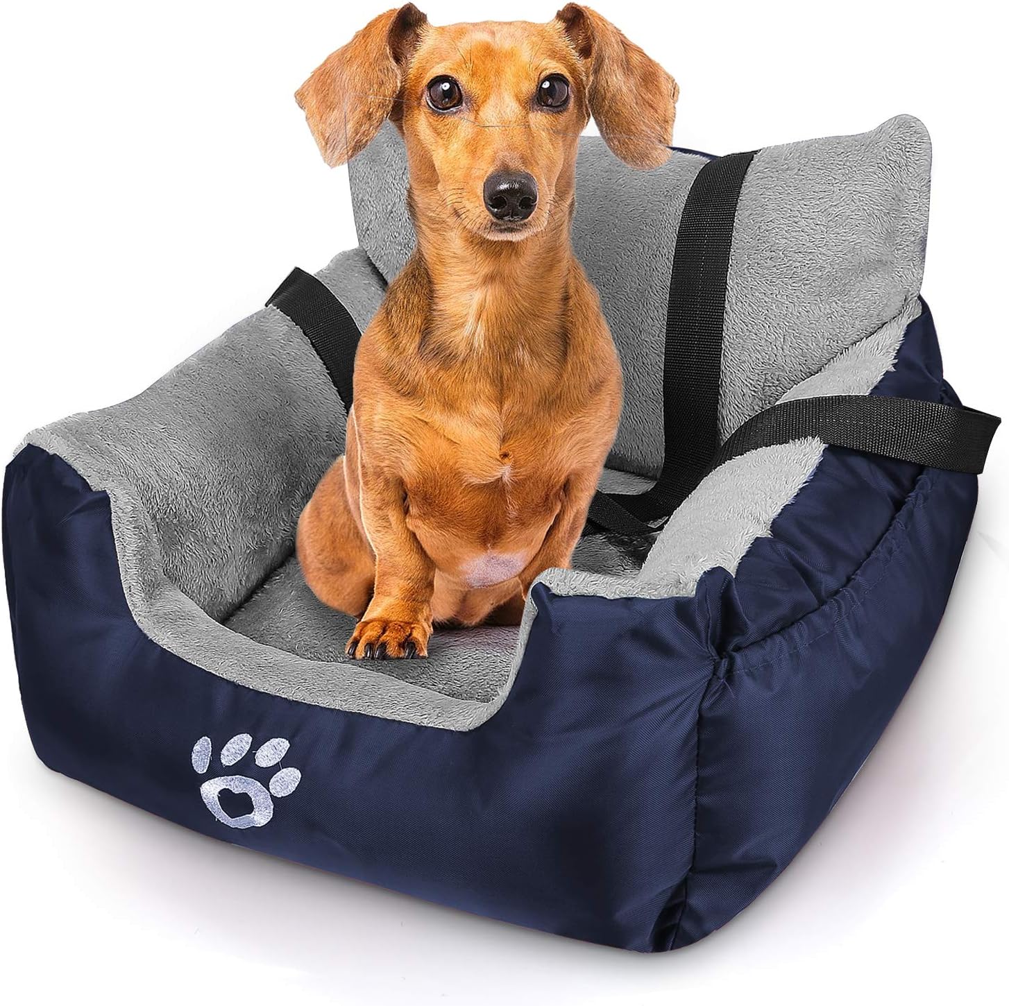 GoFirst Dog Car Seats for Small Dogs or Cats Pet Booster Seat Travel Bed with Storage Pocket and Clip-On Safety Leash