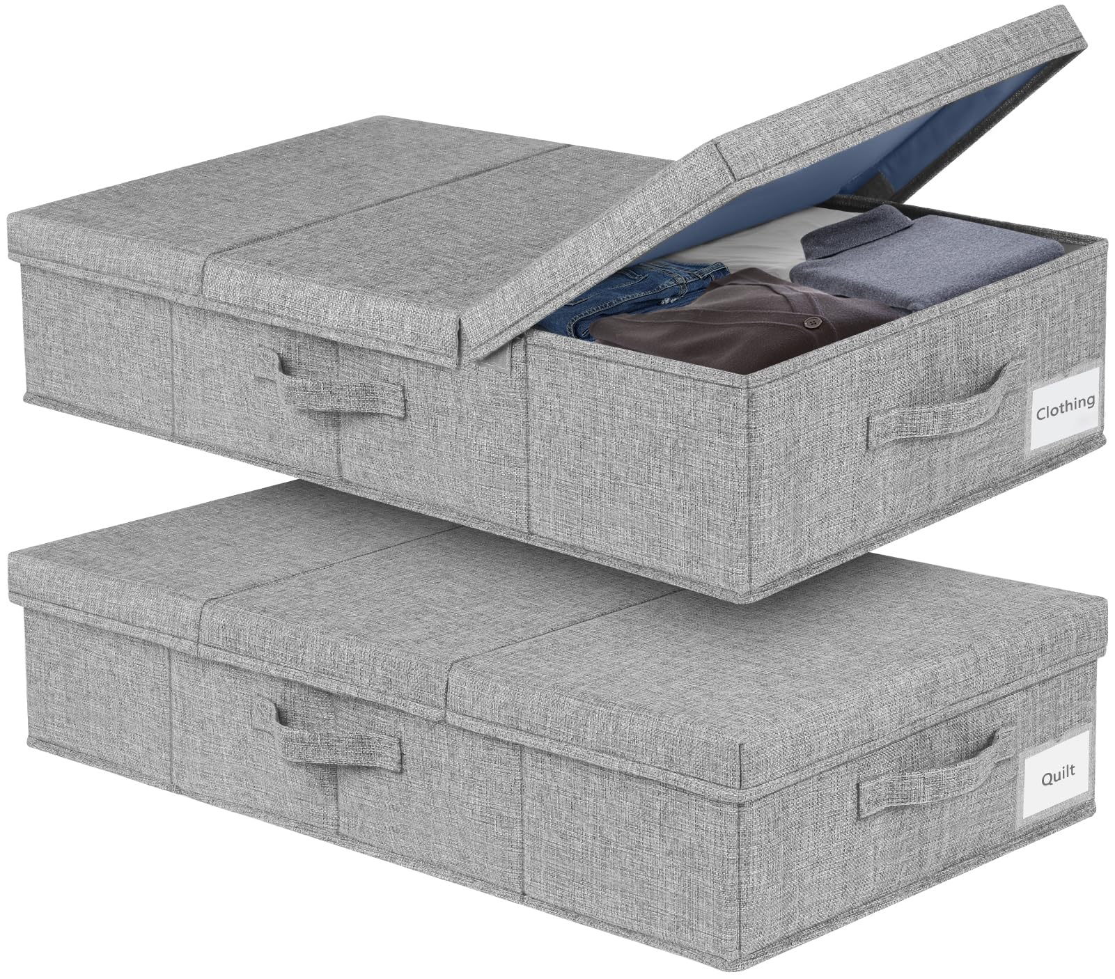 JUPELI 15 cm Tall Under Bed Storage Box with Lid – Foldable Sturdy Fabric Storage Solution with Reinforced Sidewalls & Bottom, Storage Box for Under Bed, Sofa & Top of Wardrobe Organisation,（2 Pack）