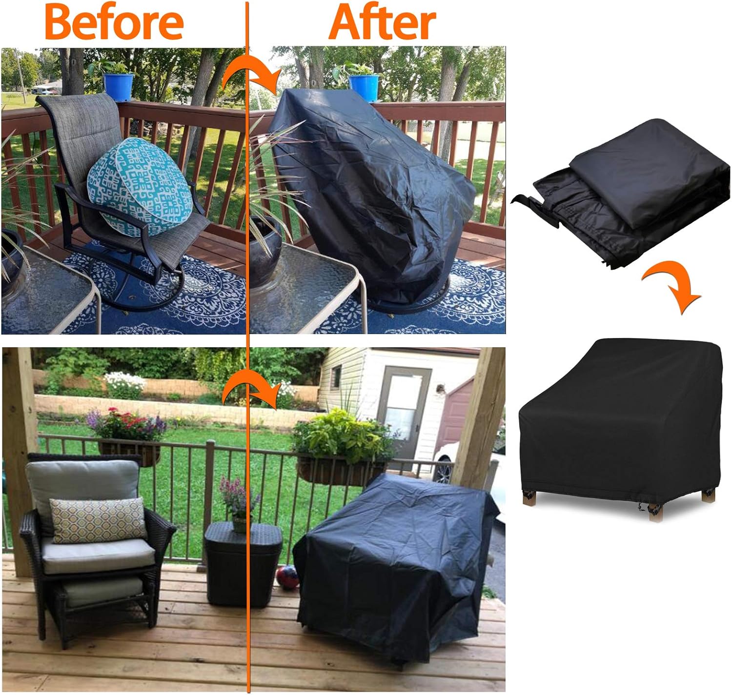 Oslimea Patio Chair Covers Set of 2, Waterproof Chair Cover for Lounge Deep Seat Cover Outdoor Chair Cover, with Drawstring and 4 Buckles Design, 38''Lx31''Dx29''H: Kitchen & Dining
