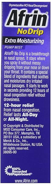 AFRIN NASAL SPRAY NO DRIP EXTRA MOISTURIZING PUMP MIST, .5 OZ
