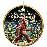 Decorlion Christmas Ornament - “Have a Squatchy Christmas!” Ceramic Ornament, Funny Sasquatch Holiday Tree Decoration, Gift for Cryptid Lovers, Yeti Fans, Bigfoot, and Outdoor Adventurers