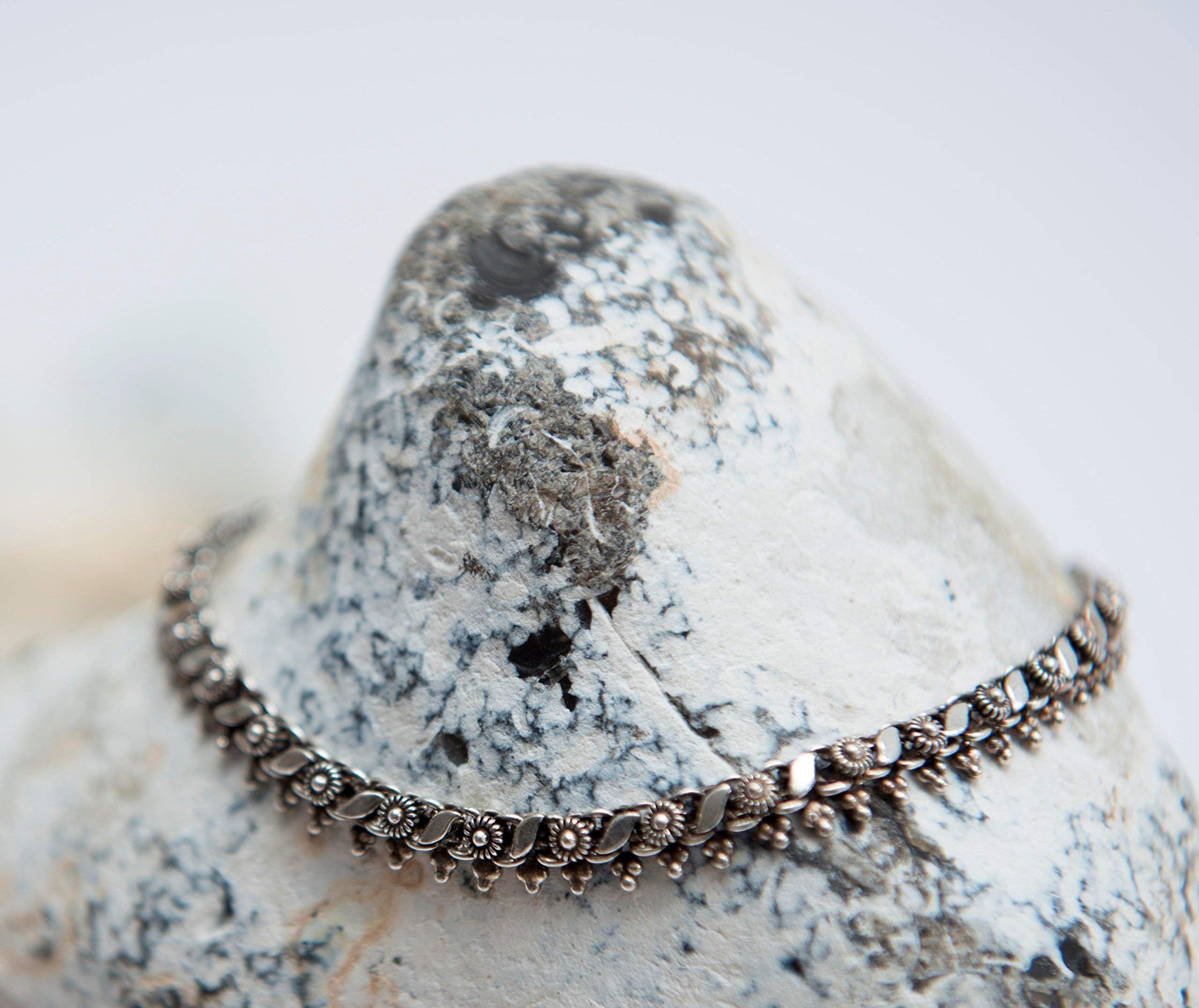 Heavy Silver Ankle Bracelet Chain Boho Ethnic Anklet Sterling 925