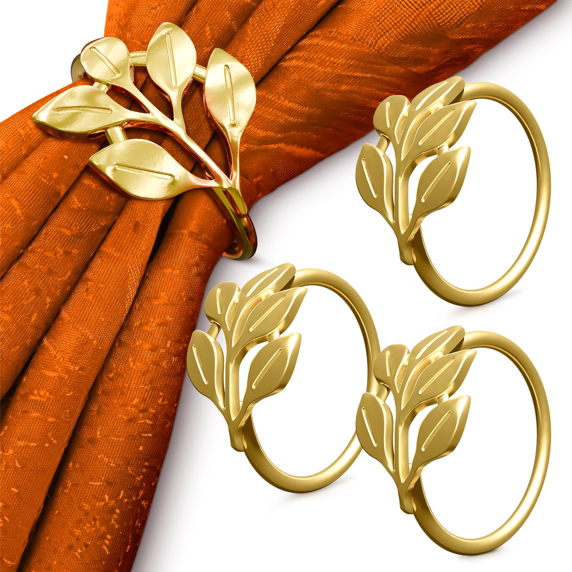 Photo 1 of Fall Gold Napkin Rings Set of 20 - Christmas Napkin Rings Fits Various Napkins Styles, Elegant Gold Leaf Design for Dinner Parties, Special Events, Holiday & Xmas Table Decor, Great as Gifts for Hosts