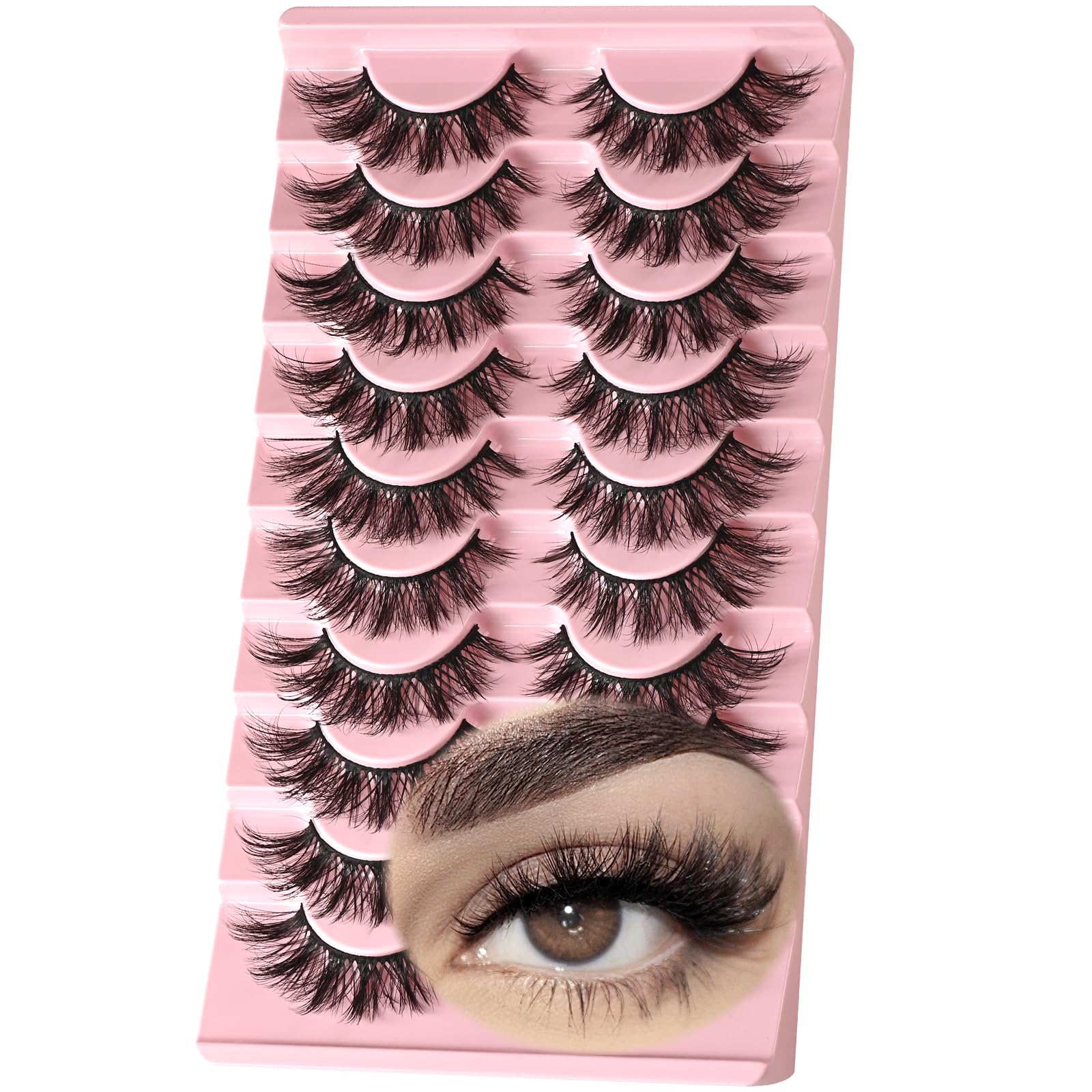 Photo 1 of FARRED Cat Eye Lashes False Eyelashes Short Natural Eyelashes 15mm Fluffy Wispy Strip Eyelash 10 Pairs Cute Natural Fake Lashes Packs Small Full Pestañas Set (C9 | 9-15MM)