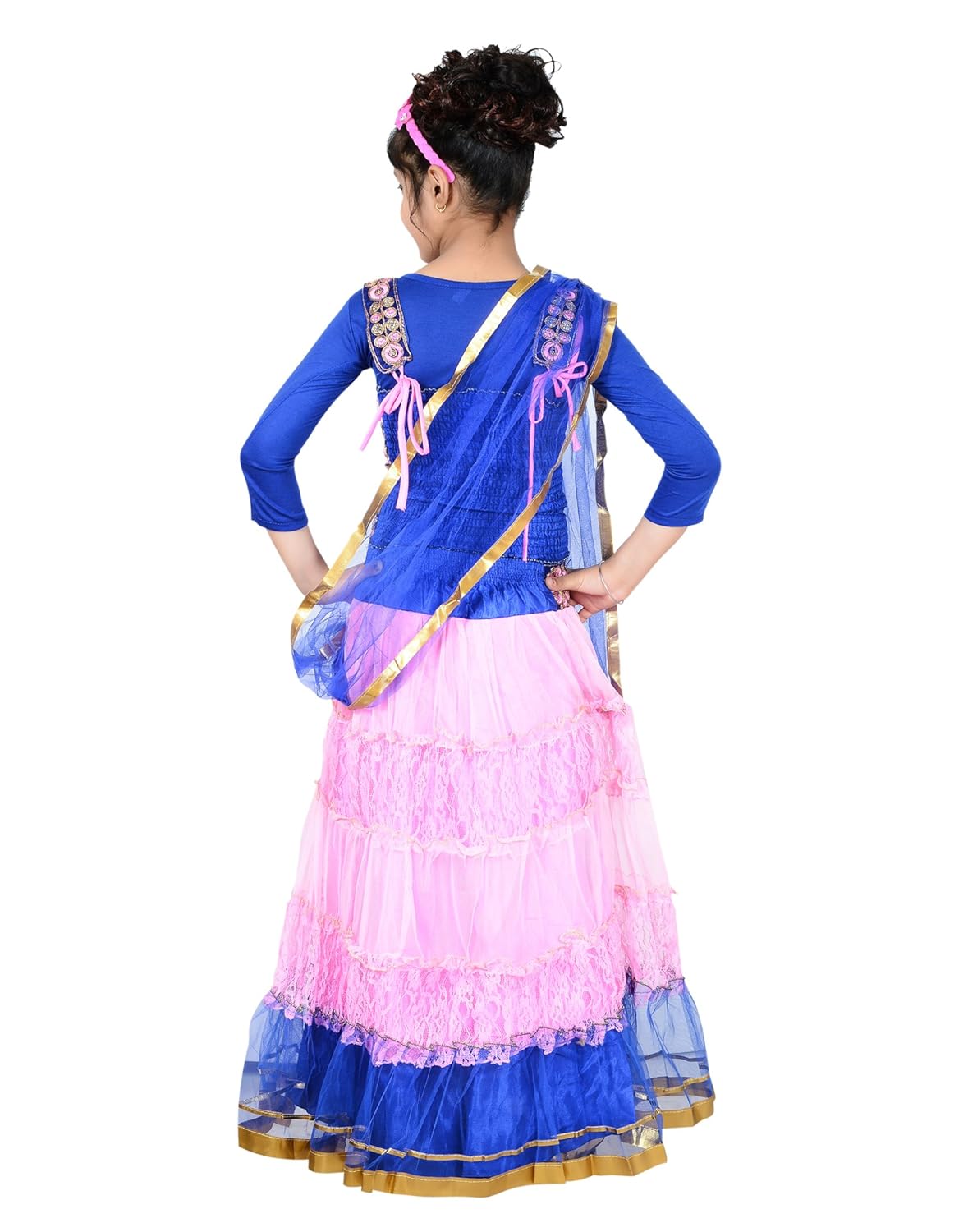 sky heights girls' pink net lehenga choli set