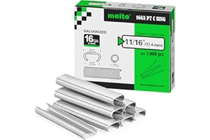 meite Hog Rings, 16 Gauge 11/16" Crown P7 Galvanized Hog Ring Staples for Fabric, Fence/Case, Wreaths/Ornments, Bag Closing, Net Binding (1,000 Counts)