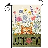 ZAEW Welcome Spring Watercolor Floral Pattern Cat Garden Flag Summer Seasonal Yard Flag 12x18 Inch Double Sided Small Mini Yard Outdoor Outside Holiday Decoration