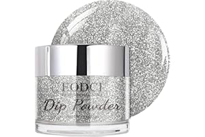 EODCI Dip Powder Glitter Color, Silver With Sequin/Glitter Dipping powder 28+ Long-Lasting Build Powder Pro System Salon DIY at Home No Needed Lamp Cured 1oz