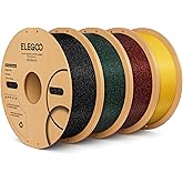 ELEGOO Sparkle PLA 3D Printer Filament 1.75mm Bundle 4KG | Glitter Twinkling, Dimensional Accuracy +/- 0.02mm, 4pcs 1kg Spools Sparkle Black, Red/Green/Gold