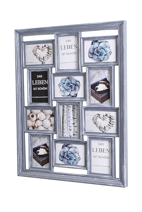 levandeo Bilderrahmen Grau Collage 52x67cm 12 Fotos 10x15 Shabby Chic Vintage Glasscheiben