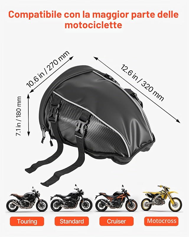 Borsa Posteriore per Moto, Espandibile da 10 L con Copertura Antipioggia Impermeabile, Borsa da Viaggio per Bagagli per Sportivi all'Aria Aperta, Zaino con Tracolle, Tasca, Nero