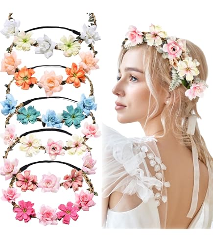Amazon.com : MAQUITA 16Pcs Assorted Colored Flower Crown  display picture 2