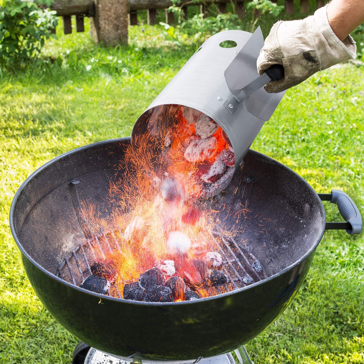 BEAU JARDIN Charcoal Chimney Starter 11"X7" Grill Barbecue BBQ Galvanized Steel Chimney Lighter Basket Outdoor Cooking Quick Rapid Fire Briquette Starters Can Canister for Grilling Camping Accessories : Garden & Outdoor