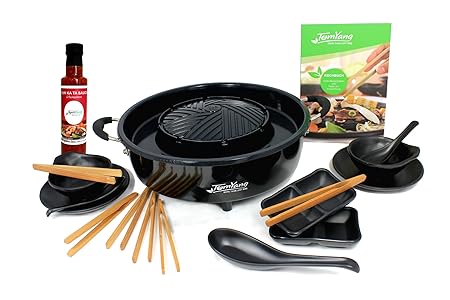 TomYang-Professional. Der Original Thai Grill & Hot Pot mit Kochbuch, 10teiligem Geschirrset und Muhkata-Sauce