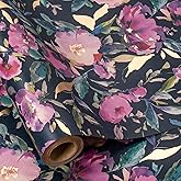 RUSPEPA Flower Wrapping Paper Roll, 17 in x 16.4 ft, Mini Roll, Vintage Spring Flower Gift Wrap, Gold Foil Pink Floral Kraft Wrapping Paper for Birthday Gifts for Women