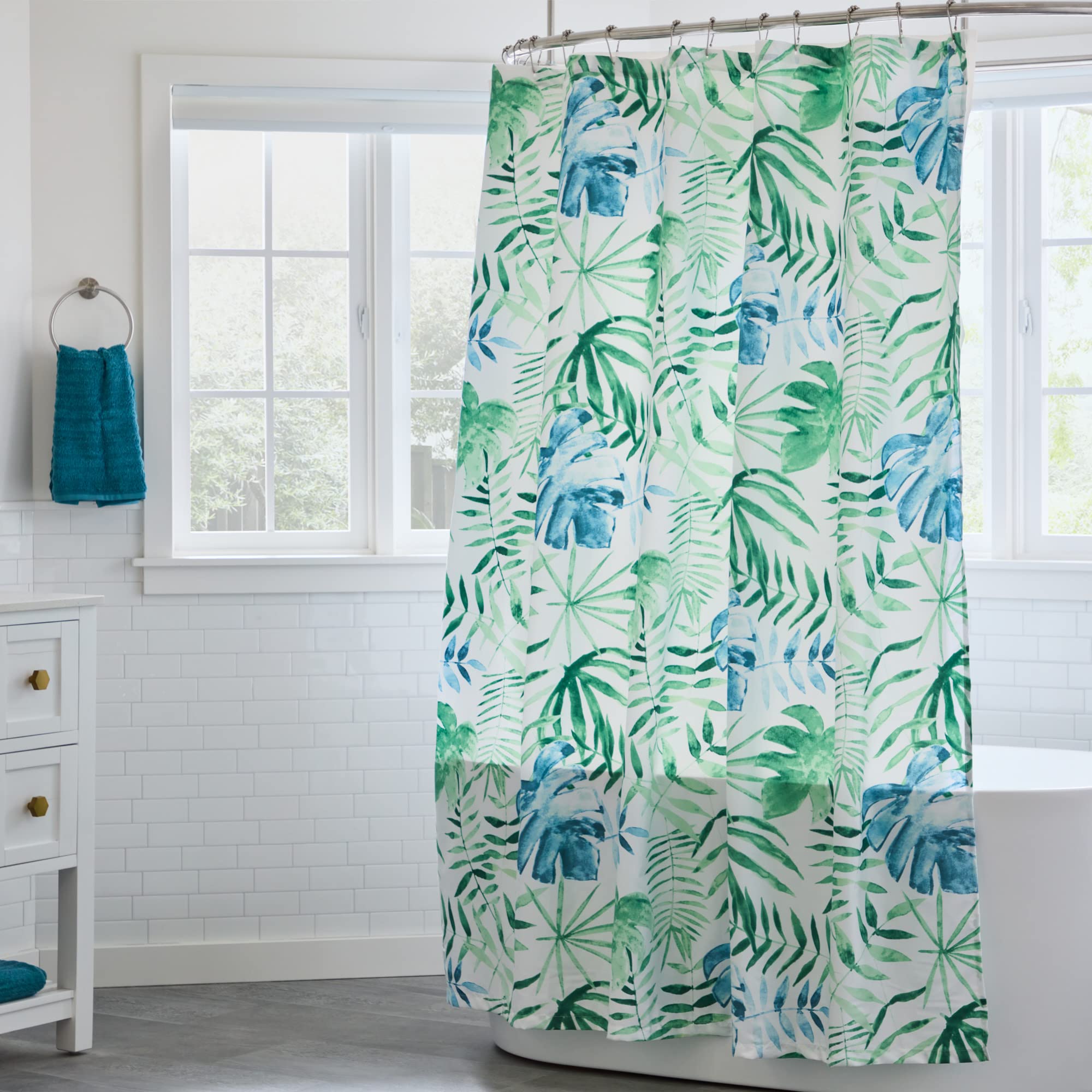 Linenspa Shower Curtain – Green Leaf Shower Curtain – Water Resistant, Machine Washable, Polyester Shower Curtain