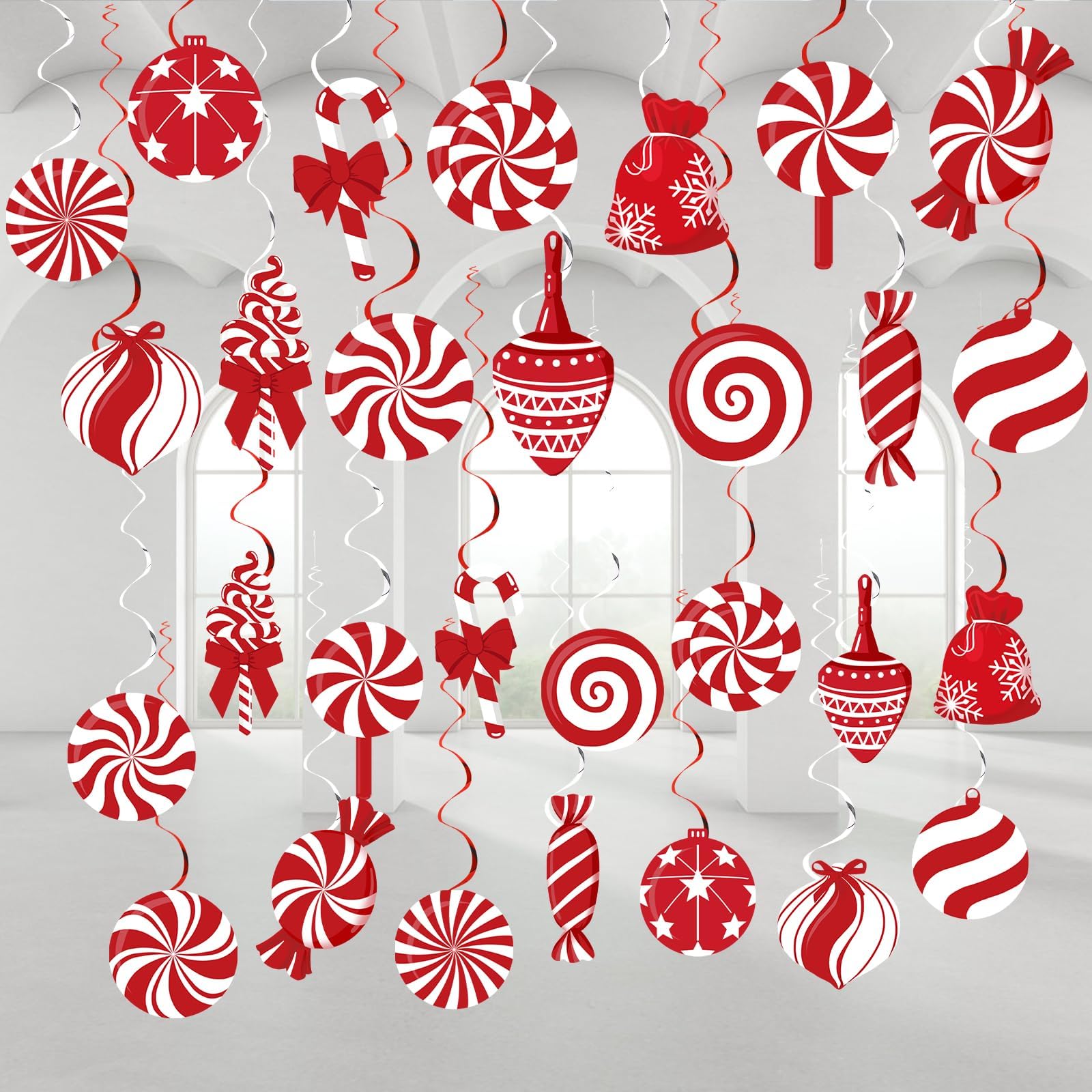 JOLCEEY 30pcs Christmas Candy Ceiling Decorations, Christmas Hanging Swirl Decorations for Christmas Ceiling Party Indoor Decorations