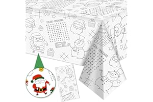 Labeol 1 Pack Christmas Tablecloth, Christmas Coloring Tablecloth for Kids, 54"x108" Giant Santa Claus Snowman Maze Color-in Paper Poster Table Cover for Winter Party Arts and Crafts