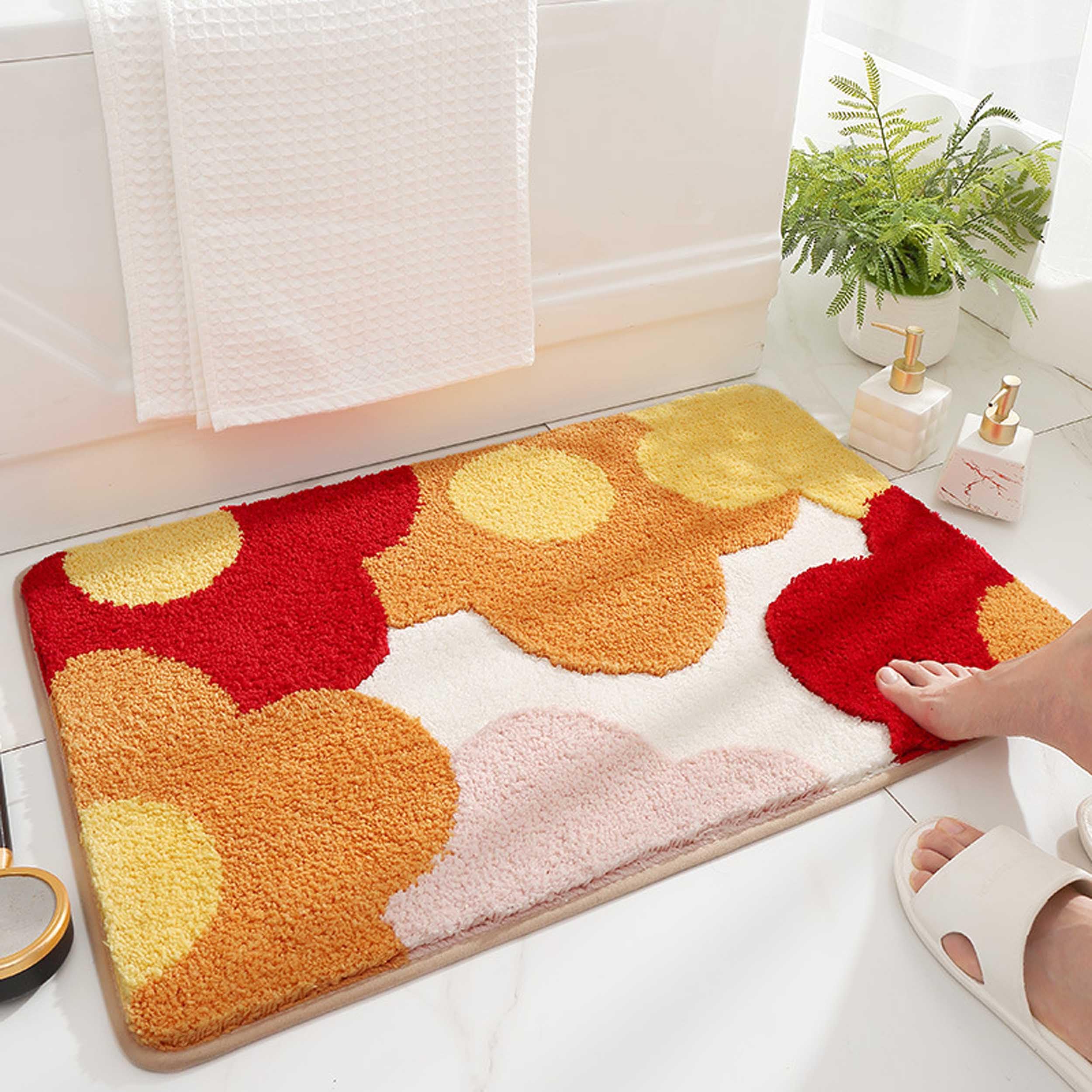 Photo 1 of ZSHIFANG Red Flower Bathroom Rug,Microfiber Non Slip Soft Shower Carpet Extra Washable Water Absorbent Bath Mat for Indoor,tub,Shower and Bathroom (Red, 20"x32")