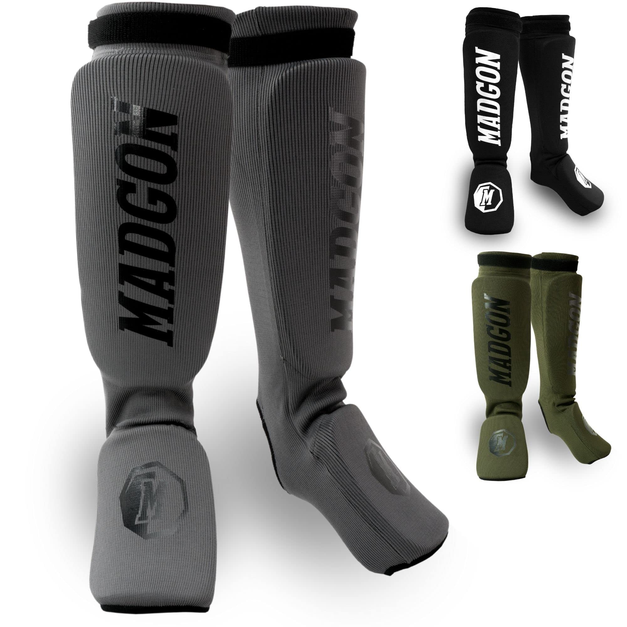 MADGON Shin Guards - Ideal Fit and High-Grade Padding - Shin Instep Guards - Less Sweating - Leg Protection for Martial Arts, MMA, Kickboxing - Muay Thai Shin Guards - Bag Included