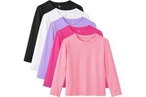 HIAHIF 5 Pack Cotton Girls Long Sleeve Shirts Toddler Soft Basic T-Shirts Top Kids Crewneck Layering Tees