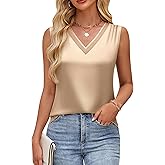 Blooming Jelly Womens Silk Business Dressy Casual Tank Tops Mesh V Neck Sleeveless Summer Blouse Work Pleated Outfits