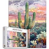 Tucocoo 1000 Piece Jigsaw Puzzles for Adults Large Saguaro Cactus Painting Puzzle Sonoran Desert Sunset Landscape Art 1000 Pieces Puzzles for Challenging Family Activity Game DIY Puzzle Wall Decor