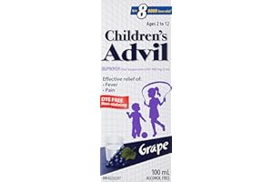 Children's Advil (100 ML, Grape Flavour) Ibuprofen Suspension Dye Free Temporary Fever Reducer
