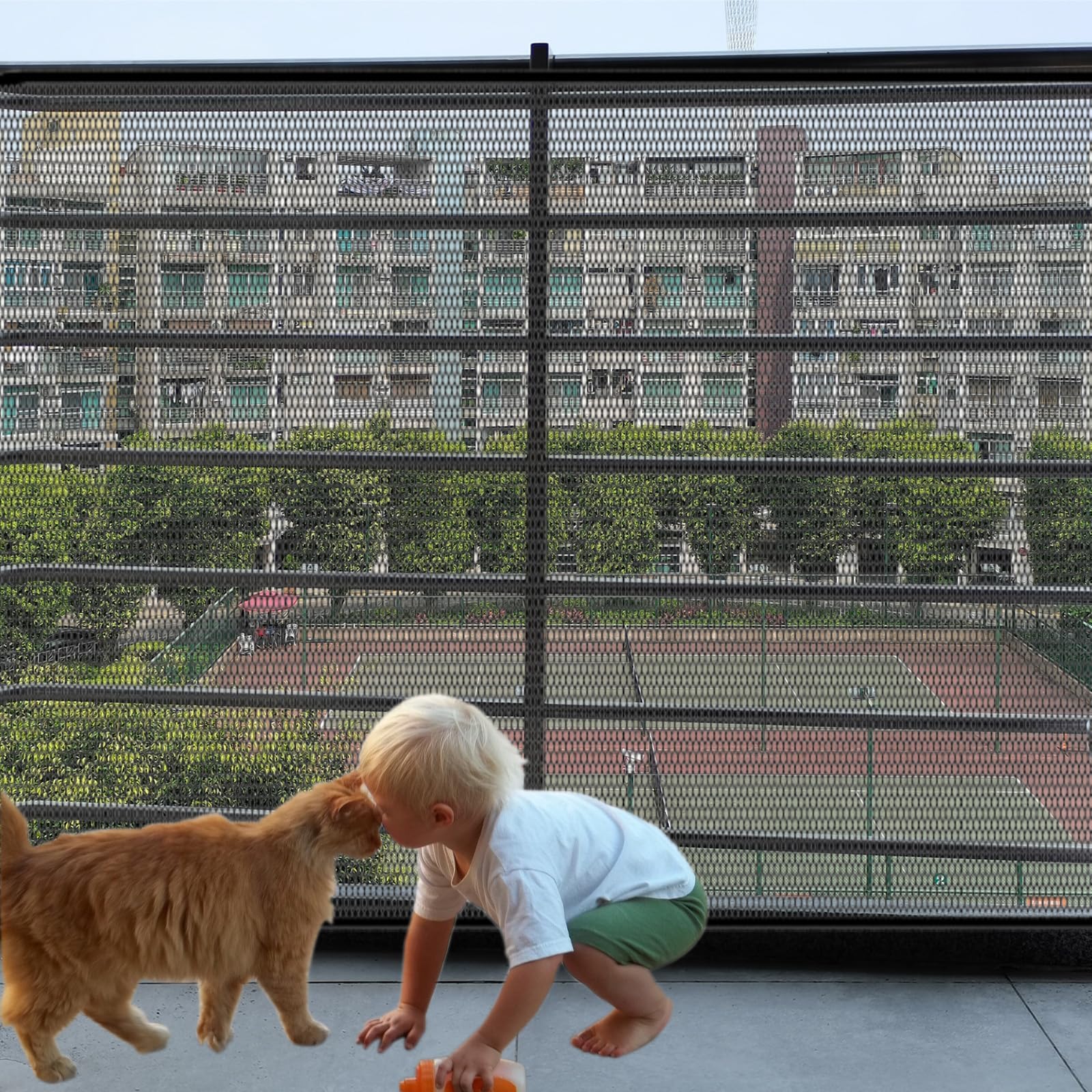 Photo 1 of Banister Guard-18ft X 2.66ft Thick Balcony Safety Net for Kid Pet Balcony Guard Balcony Netting for Pet Rail Net for Balcony Apartment Cat Netting Safety Netting for Railings Stair Guards (Black)