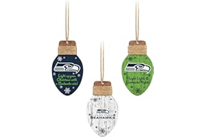 FOCO Seattle Seahawks NFL 3 Pack Wooden Holiday Lights Ornament Set