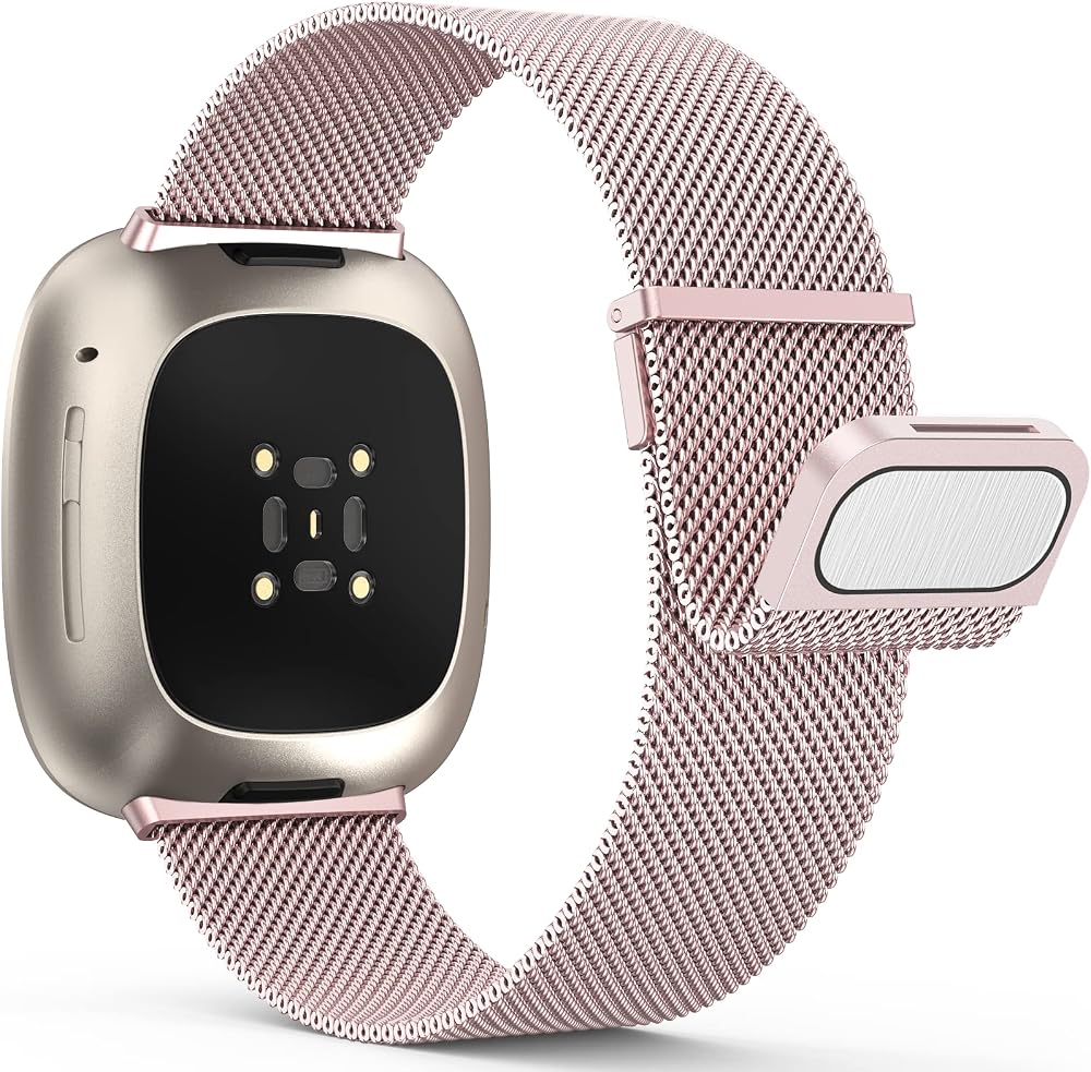 Yoohoo Strap for Fitbit Versa 3/4 Sense 2 Stainless Steel Rose Pink