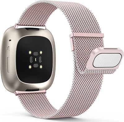 Yoohoo Strap for Fitbit Versa 3/4 Sense 2 Stainless Steel Rose Pink