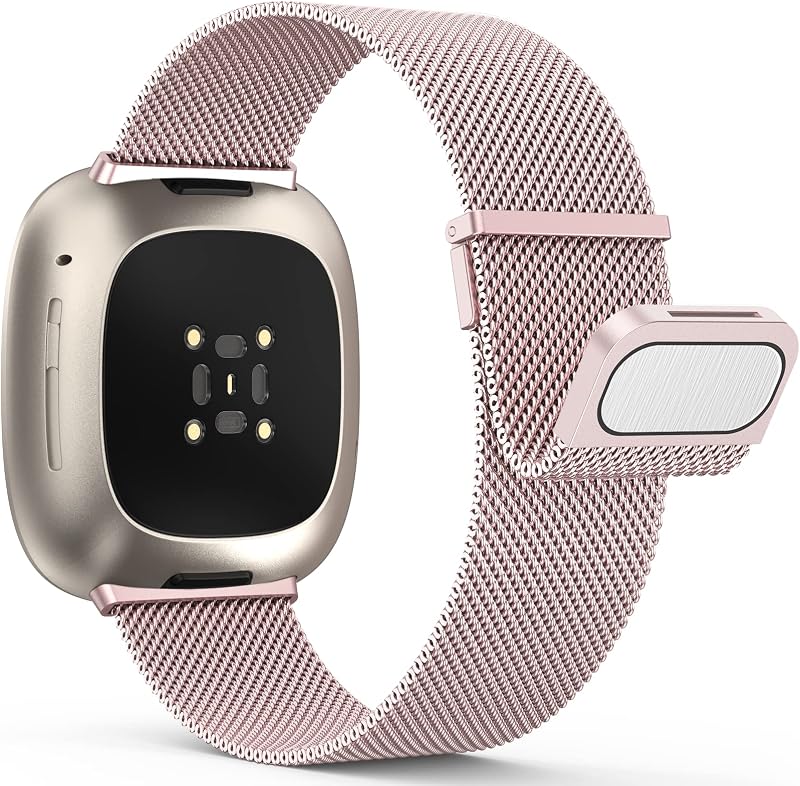 Yoohoo Strap for Fitbit Versa 3/4 Sense 2 Stainless Steel Rose Pink
