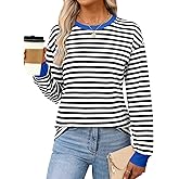 ANRABESS Long Sleeve Shirts for Women Striped Crewneck Loose Fit Tunic Tops 2025 Fall Color Block T-Shirt