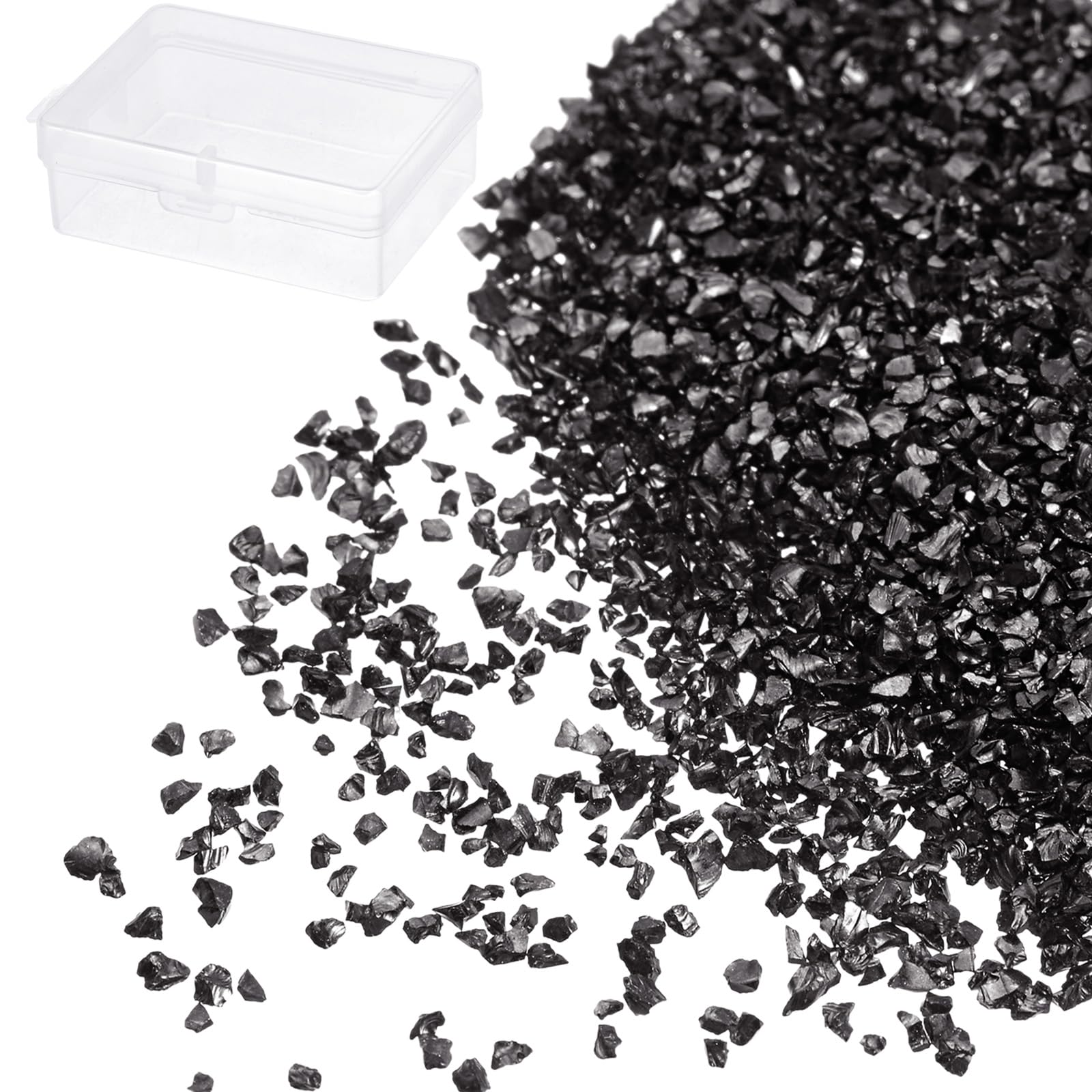 Kozelo Crushed Glass Chips - [1-3mm x 50g] Irregular Metallic Glass Black for DIY Decoration Nail Art Use, Electroplated Surface