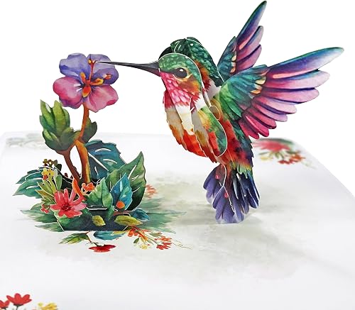 CUTPOPUP Mother’s Day Pop Up Card, 3D Hummingbird Birthday Card for Mom, Wife, Grandma – Purple Flower Greeting Card