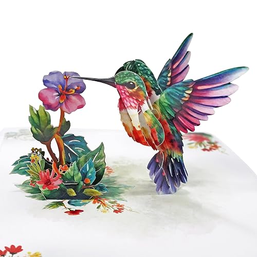CUTPOPUP Mother’s Day Pop Up Card, 3D Hummingbird Birthday Card for Mom, Wife, Grandma – Purple Flower Greeting Card