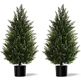 Artificial Topiary Cedar Trees 3FT Tall 2 Set, Outdoor Indoor Faux Pine Shrubs Plants, Realistic Fake Plants Front Porch Decor, Artificial Bushes Cypress for Home Front Door Offices
