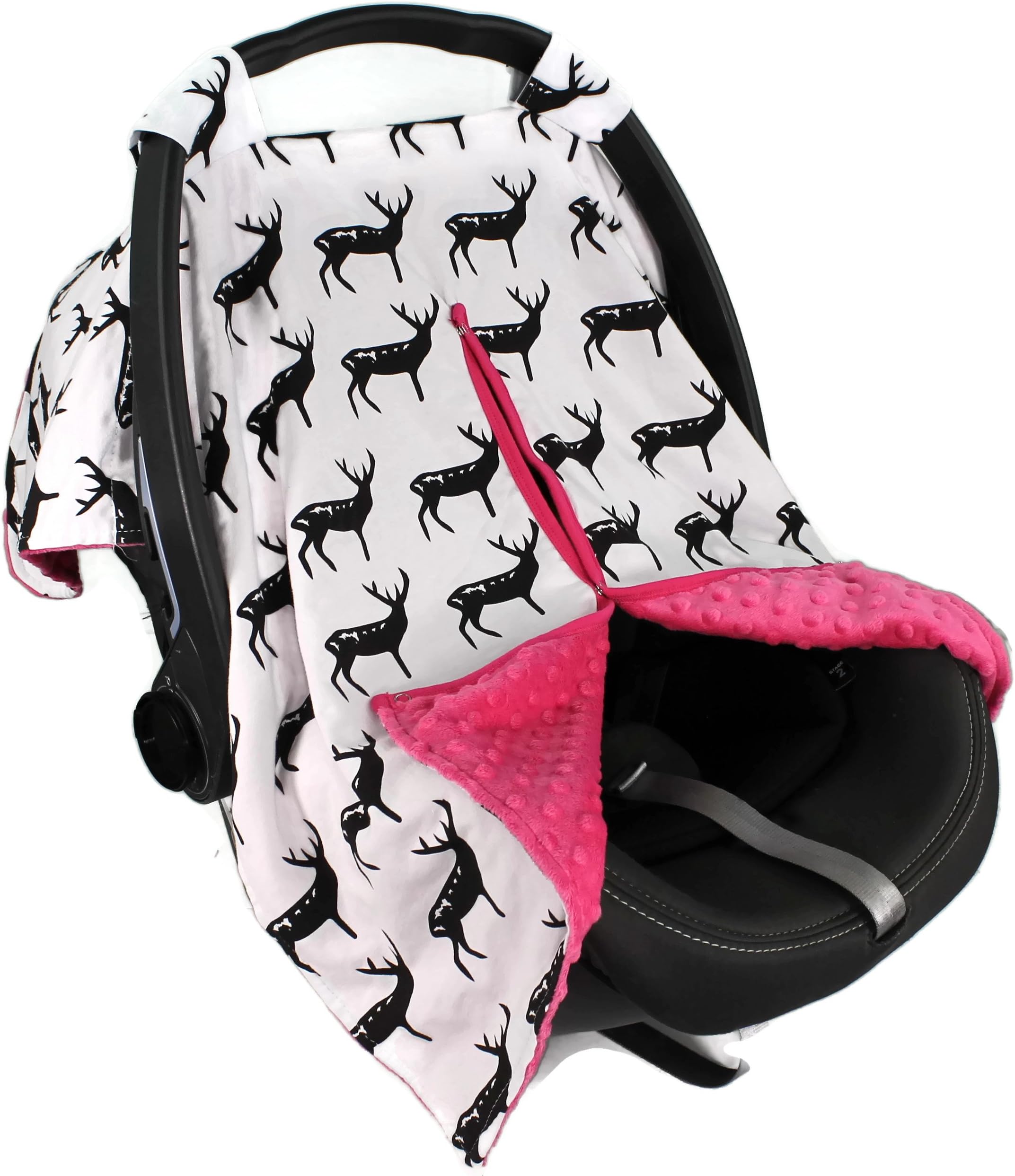 Strawberry Farms Baby Car Seat Cover Canopy and Nursing Cover 2 in 1 Grey and White Deerheads with Light Green