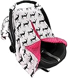 Strawberry Farms Baby Car Seat Cover Canopy and Nursing Cover 2 in 1 Grey and White Deerheads with Light Green