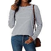 LilyCoco Womens Striped Long Sleeve Shirt Boat Neck Tops Breton Loose Fit Tshirt