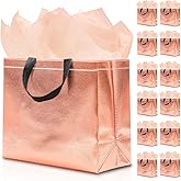 KeerxunBag 12Pcs Reusable Gift Bags(Includes Tissue Paper) Gift bag with handle Birthdays Parties Holidays Weddings Medium 13x5x11in Rose Gold Bags