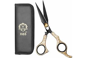 H&S LTD H&S GoldBlack Series Professional Hair Cutting Scissors | Premium Japanese Stainless Steel | 6.5” Hair Shears, Barber Accessories & Hair Salon Supplies | Beard & Moustache Grooming