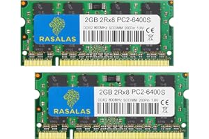 Rasalas 4GB Kit (2x2GB) PC2-6400 DDR2 800Mhz RAM Sodimm PC2-6400s 2RX8 Laptop Memory 200 Pin 1.8V CL6 Dual Rank Non-ECC Unbuf