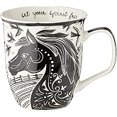 Karma Gifts, 14 oz Black and White Boho Mug, Cute Coffee and Tea Mug, Ceramic Coffee Mugs for Women and Men, Horse