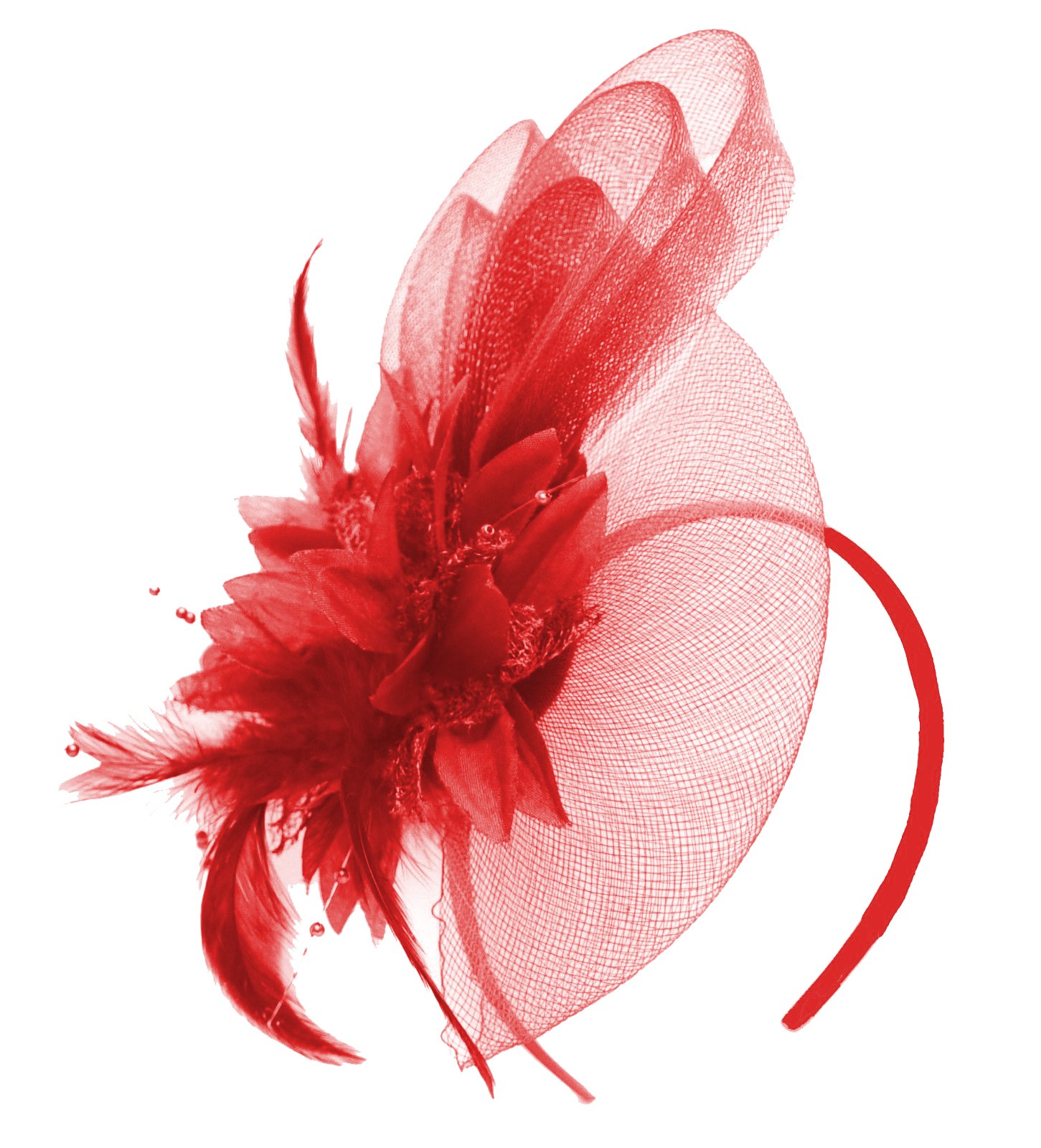 Caprilite Red Fascinator Headband Flower Wedding Ascot Races Net Hat Feathers
