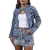 acelyn Women’s Denim Set 2 Piece Outfits Casual Denim Jacket & Mini Skirt Set Bodycon Jean Outfits with Pockets