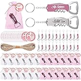 Potchen 24 Sets of Quinceanera Party Favors for Guests Aged 15 Bottle Opener Keychain Organza Bags Thank You Cards with Rope Quinceanera Gift for 15 Party Guests(Pink)