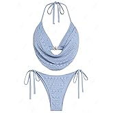 ZAFUL Womens Bikini Sets Mesh Drape Halter Top Deep V Starfish Metal Swimsuit Tie Side Two Piece Bathing Suits
