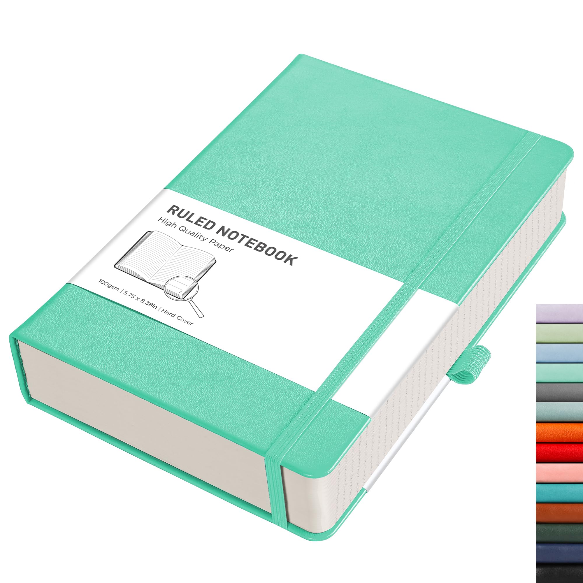 RETTACY Lined Journal Notebook - A5 Note Book Hardcover Thick Notepad 320 Numbered Pages for Writing,100gsm Lined Paper, Leather Hardcover, for Women Men Office School,14.5 x 21cm - Mint Green